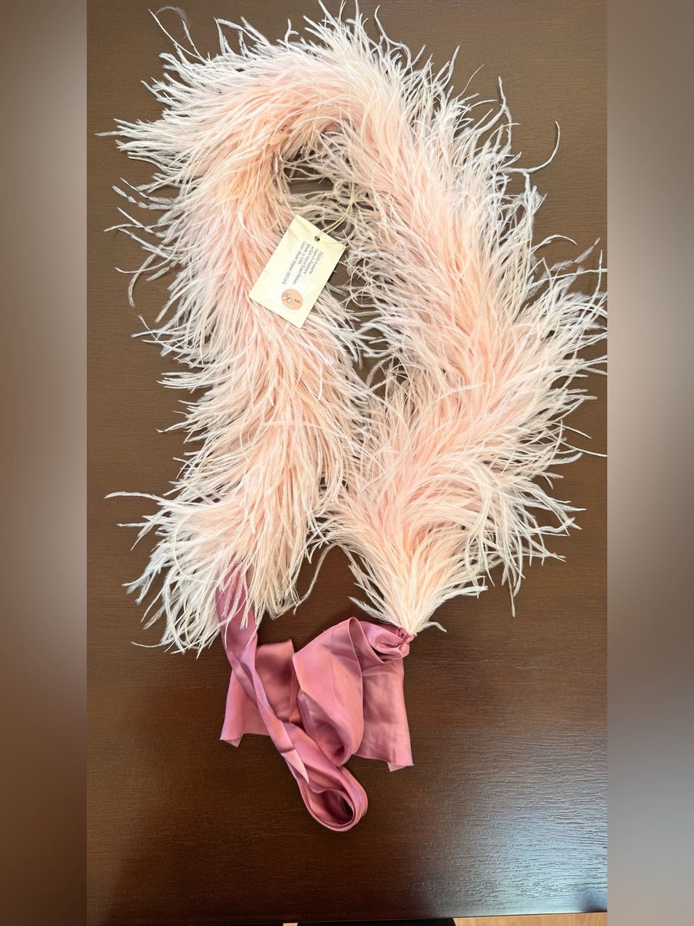 Blush Pink ostrich Feather Boa Scarf with Satin Ties